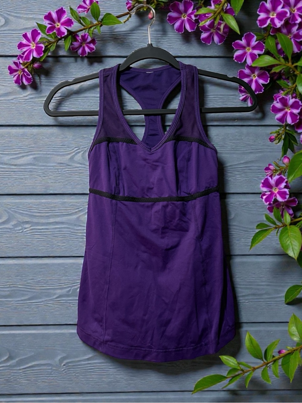 Lululemon Athletica Purple Racerback Tank Top with Black Trim Accents